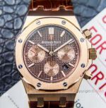 Grade 1A Copy Audemars Piguet Royal Oak Chronograph 7750 Watch Chocolate Dial Brown Leather Strap